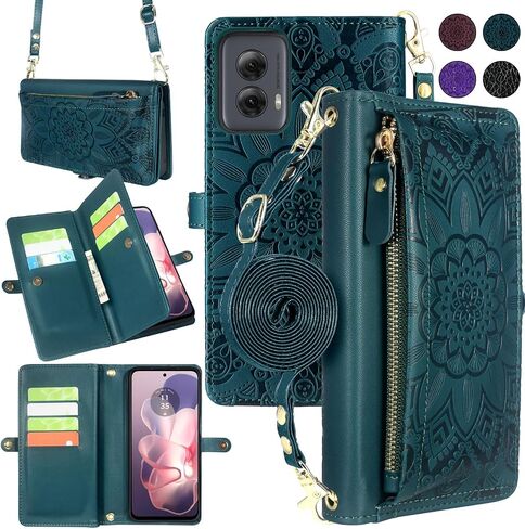 حافظة محفظة Harryshell Crossbody لهاتف Motorola Moto G Power 5G 2024 [10 فتحات للبطاقات] مع [حظر السرقة]، جيب طويل بسحاب للعملة النقدية وحزام معصم (أرجواني زهري) in Saudi Arabia