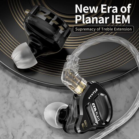 سماعات أذن CCA PLA13 Planar Drivers داخل الأذن، سماعات أذن Bassy لشاشة CCA داخل الأذن، iem HIFI سماعات أذن سلكية لعشاق Audiphile (أسود، مع ميكروفون) in Saudi Arabia
