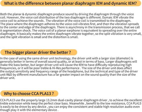 سماعات أذن CCA PLA13 Planar Drivers داخل الأذن، سماعات أذن Bassy لشاشة CCA داخل الأذن، iem HIFI سماعات أذن سلكية لعشاق Audiphile (أسود، مع ميكروفون) in Saudi Arabia