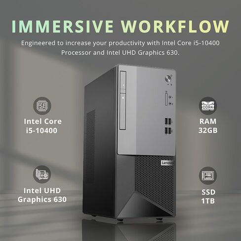 Lenovo V50t Gen2 Business Tower Desktop, Intel Core i5-10400 Processor, 32GB RAM, 2TB PCIe SSD, DVD-RW, HDMI, RJ-45, DP, Wi-Fi, Win 11 Pro, Black, 32GB Hotface USB Card in Saudi Arabia