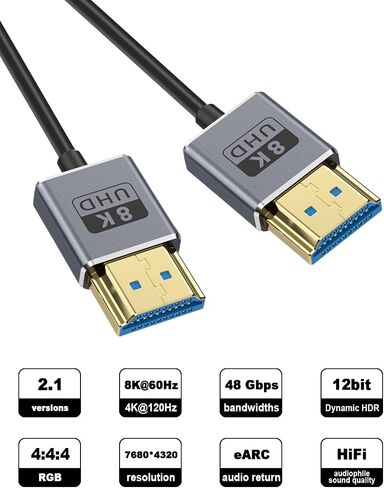 Duttek 8K HDMI Cable, UP Angle HDMI Male to Female Cable, Ultra High Speed 48Gbps Bandwidths, Ultra Thin HDMI Cord OD2.5mm, Support 8K@60Hz, 4K@240Hz for GH5S, PS5, Xbox One Monitor,PC. 4FT/1.2 in Saudi Arabia