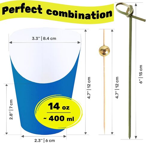 CUSINIUM [50 cups + 200 picks 14 oz Black Charcuterie Cups with Cocktail Picks (2 types) - Disposable Cardboard Paper Appetizer Cups, Popcorn Boxes in Kuwait