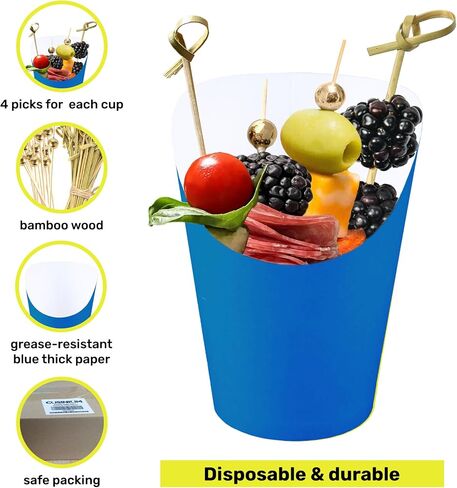 CUSINIUM [50 cups + 200 picks 14 oz Black Charcuterie Cups with Cocktail Picks (2 types) - Disposable Cardboard Paper Appetizer Cups, Popcorn Boxes in Kuwait