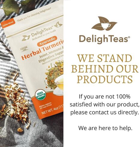 شاي الزنجبيل والكركم العضوي من DelightTeas | شاي الكركم العشبي ذو الأوراق الفضفاضة من الأيورفيدا لدعم المفاصل والمناعة والجهاز الهضمي | غير معدل وراثيًا، خالي من الكافيين، غير محلى | 75 حصة، 6 أونصة. in Kuwait