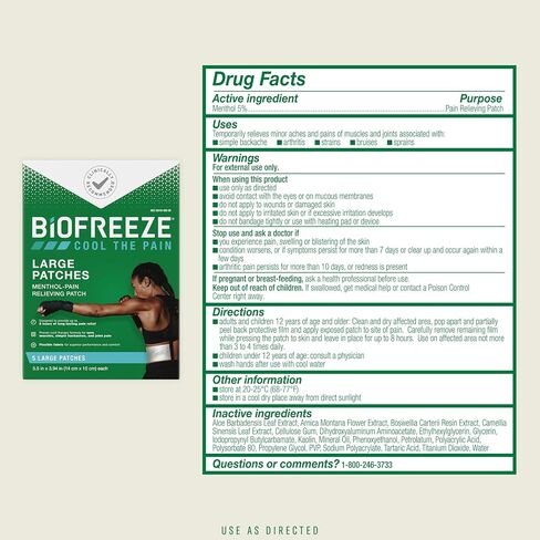 Biofreeze Menthol Overnight Pain Relief Patches (4 Per Box) -Topical Analgesic Pain Relief for Sore Muscles, Arthritis, Backache, Strains, Bruises, Sprains and Joint Pain (Package May Vary) in Kuwait