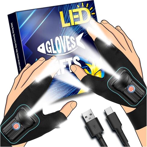 LED Flashlight Gloves, Waterproof, Rechargeable, Adjustable, Black, Battery Powered in Saudi Arabia