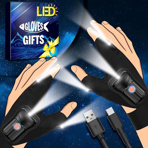 LED Flashlight Gloves, Waterproof, Rechargeable, Adjustable, Black, Battery Powered in Saudi Arabia