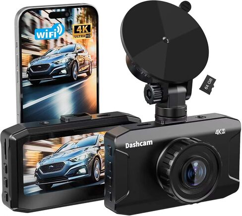 كاميرا داش كام أمامية 4K، كاميرا داش واي فاي للسيارات مع بطاقة SD سعة 64 جيجابايت، كاميرا WANLIPO Dashcam رؤية واسعة 170 درجة، كاميرا سيارة لاسلكية مع شاشة IPS 3 بوصة، مستشعر G، تسجيل حلقي، شاشة وقوف السيارات 24 ساعة، رؤية ليلية in Kuwait