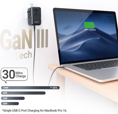 MINIX 100W Universal Travel Adapter with Retractable USB C Cable,GaN III International Power Adapter, Type-C*3 USB-A*1 Ports, AC Outlet, Worldwide Travel Charger for Laptops Tablets Phones Cameras in Saudi Arabia