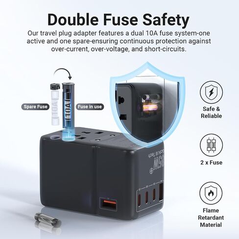 محول السفر العالمي MINIX 100 واط مع كابل USB C قابل للسحب، محول الطاقة الدولي GaN III، منافذ Type-C*3 USB-A*1، مخرج تيار متردد، شاحن سفر عالمي لأجهزة الكمبيوتر المحمولة والأجهزة اللوحية والهواتف والكاميرات in Kuwait