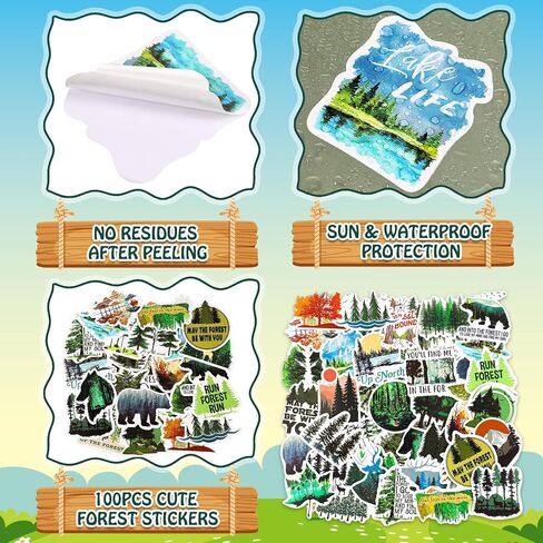 Zonon 100pcs Green Forest Stickers Waterproof Mountain Decals Vinyl Sticker Decals Tree Camping Hiking Natural Outdoor Stickers for Water Bottles Laptop Phone Skateboard Forest Animal Stickers in Saudi Arabia