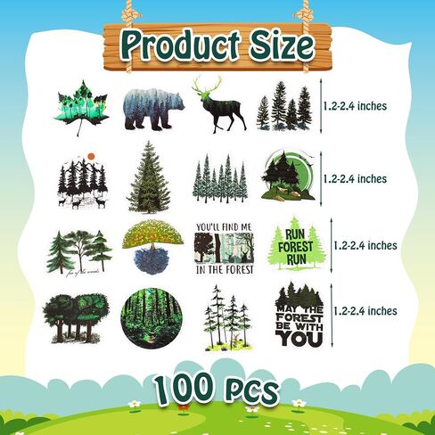Zonon 100pcs Green Forest Stickers Waterproof Mountain Decals Vinyl Sticker Decals Tree Camping Hiking Natural Outdoor Stickers for Water Bottles Laptop Phone Skateboard Forest Animal Stickers in Saudi Arabia