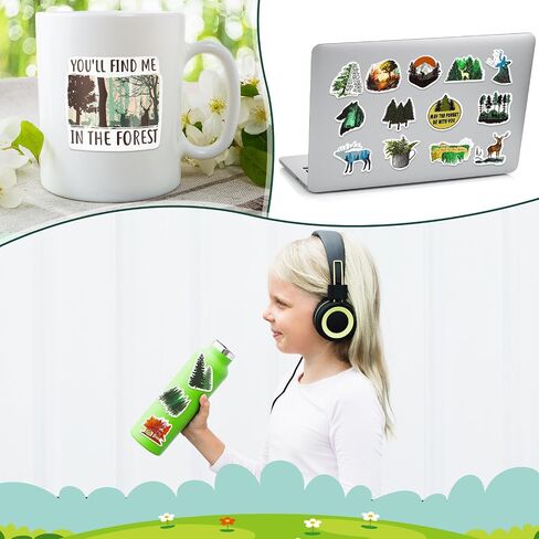 Zonon 100pcs Green Forest Stickers Waterproof Mountain Decals Vinyl Sticker Decals Tree Camping Hiking Natural Outdoor Stickers for Water Bottles Laptop Phone Skateboard Forest Animal Stickers in Saudi Arabia
