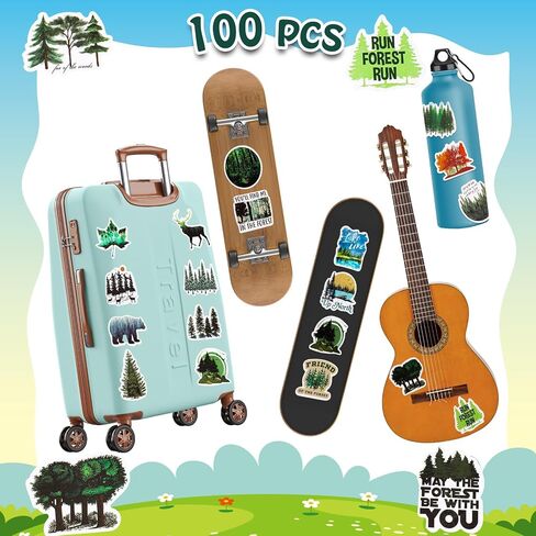Zonon 100pcs Green Forest Stickers Waterproof Mountain Decals Vinyl Sticker Decals Tree Camping Hiking Natural Outdoor Stickers for Water Bottles Laptop Phone Skateboard Forest Animal Stickers in Saudi Arabia