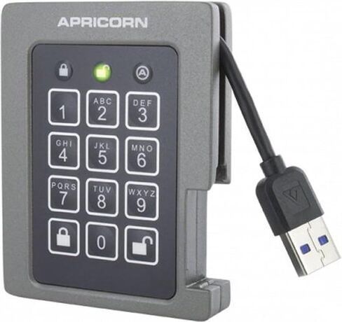 محرك أقراص Apricorn 2 تيرابايت Aegis Padlock SSD 256 بت، FIPS 140-2 المستوى 2، محرك أقراص خارجي محمول مشفر ومتين USB 3.0 (ASSD-3PL256-2TBF) in Kuwait