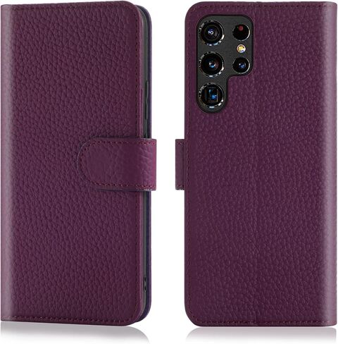 for Samsung Galaxy S22 Ultra 5G 6.8" Wallet Case,[RFID Blocking] Cowhide Genuine Leather Flip Folio Book Cover Credit Card Holder [Kickstand Function] (Wine Red) in Saudi Arabia