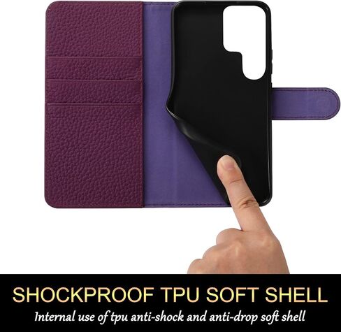 for Samsung Galaxy S22 Ultra 5G 6.8" Wallet Case,[RFID Blocking] Cowhide Genuine Leather Flip Folio Book Cover Credit Card Holder [Kickstand Function] (Wine Red) in Saudi Arabia