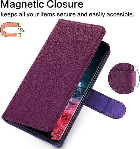 for Samsung Galaxy S22 Ultra 5G 6.8" Wallet Case,[RFID Blocking] Cowhide Genuine Leather Flip Folio Book Cover Credit Card Holder [Kickstand Function] (Wine Red) in Saudi Arabia