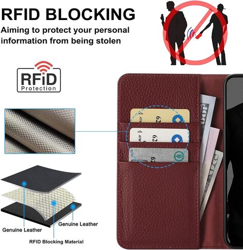 for Samsung Galaxy S22 Ultra 5G 6.8" Wallet Case,[RFID Blocking] Cowhide Genuine Leather Flip Folio Book Cover Credit Card Holder [Kickstand Function] (Wine Red) in Saudi Arabia