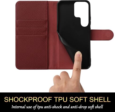 for Samsung Galaxy S22 Ultra 5G 6.8" Wallet Case,[RFID Blocking] Cowhide Genuine Leather Flip Folio Book Cover Credit Card Holder [Kickstand Function] (Wine Red) in Saudi Arabia