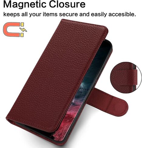 for Samsung Galaxy S22 Ultra 5G 6.8" Wallet Case,[RFID Blocking] Cowhide Genuine Leather Flip Folio Book Cover Credit Card Holder [Kickstand Function] (Wine Red) in Saudi Arabia