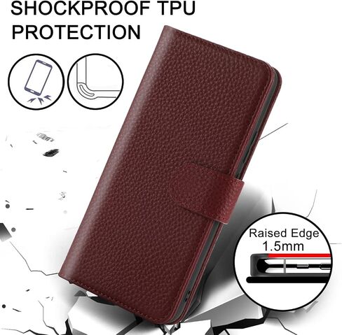 for Samsung Galaxy S22 Ultra 5G 6.8" Wallet Case,[RFID Blocking] Cowhide Genuine Leather Flip Folio Book Cover Credit Card Holder [Kickstand Function] (Wine Red) in Saudi Arabia