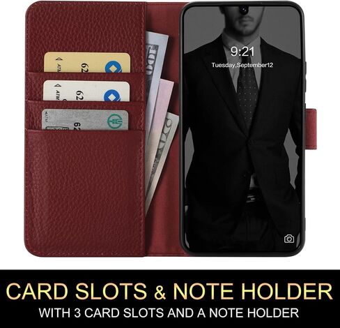 for Samsung Galaxy S22 Ultra 5G 6.8" Wallet Case,[RFID Blocking] Cowhide Genuine Leather Flip Folio Book Cover Credit Card Holder [Kickstand Function] (Wine Red) in Saudi Arabia