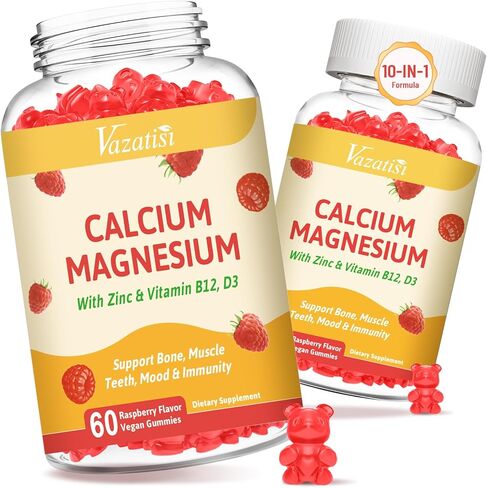 Calcium Magnesium Zinc Gummies with Vitamin D3 and B12, Immune Support Calcium Supplements for Women Men, 60 Vegan Blueberry Flavor Gummies in Saudi Arabia