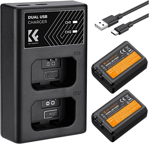 K&F CONCEPT NP-FZ100 2280mAH Battery and Dual Slot Charger Set for Sony A7iii, A7iv, A7C, A6700, A6600, ZV-E1, ZV-E10ii, FX3, FX30, A9, Alpha 9, Alpha 9S, A9S, A7R3, A7R4 Camera Batteries in Saudi Arabia