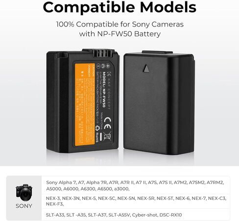 K&F CONCEPT NP-FZ100 2280mAH Battery and Dual Slot Charger Set for Sony A7iii, A7iv, A7C, A6700, A6600, ZV-E1, ZV-E10ii, FX3, FX30, A9, Alpha 9, Alpha 9S, A9S, A7R3, A7R4 Camera Batteries in Saudi Arabia