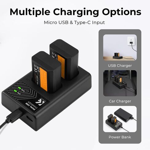 K&F CONCEPT NP-FZ100 2280mAH Battery and Dual Slot Charger Set for Sony A7iii, A7iv, A7C, A6700, A6600, ZV-E1, ZV-E10ii, FX3, FX30, A9, Alpha 9, Alpha 9S, A9S, A7R3, A7R4 Camera Batteries in Saudi Arabia