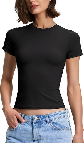 PrettyGuide Women's Double Lined Short Sleeve Fitted T Shirts Trendy Basic Y2K Going Out Tops in Kuwait