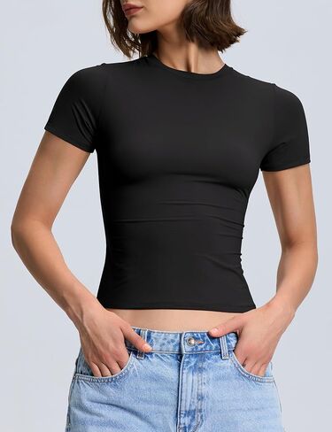 PrettyGuide Women's Double Lined Short Sleeve Fitted T Shirts Trendy Basic Y2K Going Out Tops in Kuwait