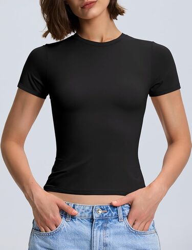 PrettyGuide Women's Double Lined Short Sleeve Fitted T Shirts Trendy Basic Y2K Going Out Tops in Kuwait