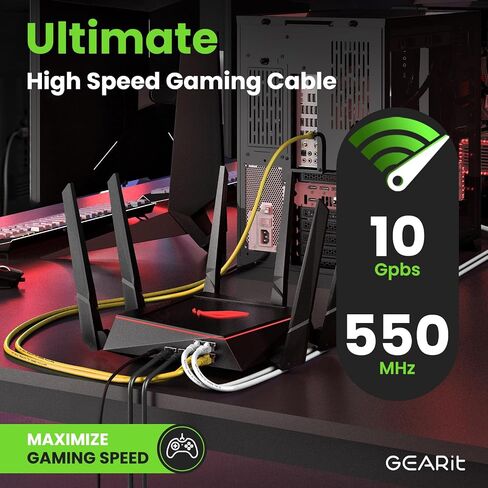 كابل GearIT RJ45 Cat 6 Ethernet للتلفزيون، المودم، ألعاب الكمبيوتر، 10 جيجابت في الثانية، موصلات مطلية بالذهب، بدون مشبك، كابل الشبكة، كابل الإنترنت، 20 قدم، أصفر in Saudi Arabia