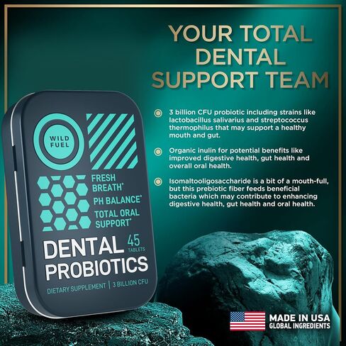 Oral Probiotics for Mouth Bad Breath - Dental Probiotics for Teeth and Gums - 3 Billion CFU Advanced Bad Breath Treatment for Mouth Health - 45 Prebiotic and Probiotic Lactobacillus Salivarius Tablets in Kuwait