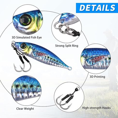 Slow Pitch Jigs 80g 120g 150g 200g Saltwater Fishing Lures 3D Colors Lead Fish Sinking Metal Jigs Jigging Lures with Butterfly Assist Hooks for Saltwater Sea Fishing Tuna Kingfish in Kuwait
