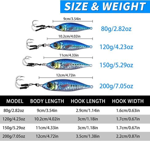 Slow Pitch Jigs 80g 120g 150g 200g Saltwater Fishing Lures 3D Colors Lead Fish Sinking Metal Jigs Jigging Lures with Butterfly Assist Hooks for Saltwater Sea Fishing Tuna Kingfish in Kuwait