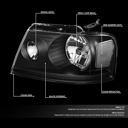DNA MOTORING Pair OE Style Headlights Compatible with 04-08 F150 / 2006 Mark LT, Black Housing/Smoked Lens/Clear Reflector, HL-OH-F15004-BK-SM-CL1 in Kuwait