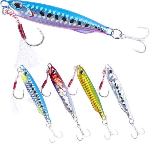 Goture Saltwater Fishing Jigs, Glow Vertical Jigs with Assist Hook Speed Fast Lead Jig Deep Sea Fishing Jigging Spoon Lures 10g-200g for Tuna, Salmon, Sailfish, Striped bass, Grouper Snapper, Kingfish in Saudi Arabia