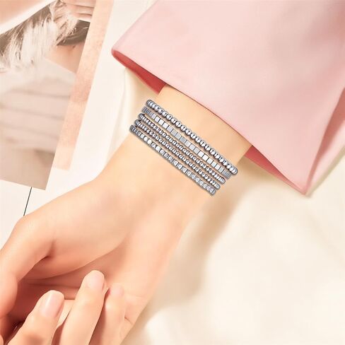 fastgo Silver Beaded Bracelet Band Compatible with Apple Watch Band 41mm/40mm/38mm/44mm/45mm/42mm/49mm Women, Dressy Elastic Stretchy Beaded Strap for Iwatch Series 9 Ultra 8 7 6 5 4 3 2 1 SE(Silver) in Saudi Arabia