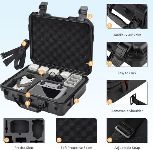Professional Hard Case for DJI Mini 3 Pro Drone - Shockproof Waterproof Case for Mini 3 Compatible with 8 Batteries, DJI RC Smart Controller, Charging Hub, ND Filter Case, Propellers in Kuwait