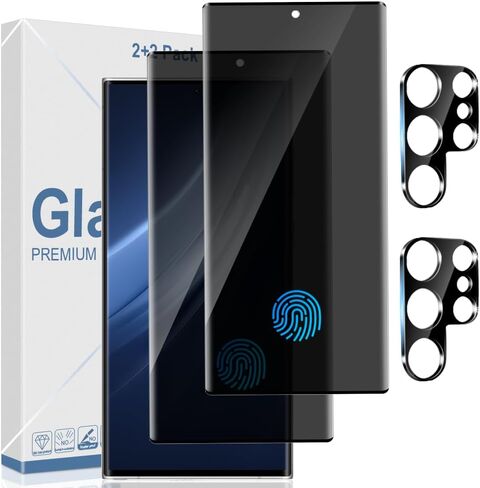 2+2 واقي شاشة للخصوصية لهاتف Galaxy S22 Ultra 5G مع حماية عدسة الكاميرا، زجاج مقسى مضاد للتجسس، تغطية كاملة ثلاثية الأبعاد لبصمة الإصبع، سهل التركيب لهاتف Samsung Galaxy S22 Ultra 6.8 بوصة in Saudi Arabia