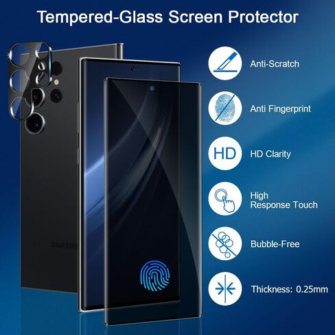 2+2 واقي شاشة للخصوصية لهاتف Galaxy S22 Ultra 5G مع حماية عدسة الكاميرا، زجاج مقسى مضاد للتجسس، تغطية كاملة ثلاثية الأبعاد لبصمة الإصبع، سهل التركيب لهاتف Samsung Galaxy S22 Ultra 6.8 بوصة in Saudi Arabia