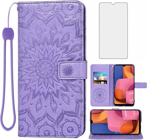 Phone Case for Samsung Galaxy A20S Wallet Cases with Tempered Glass Screen Protector Sunflower Leather Slim Flip Cover Card Holder Stand Cell Accessories Glaxay A 20S Plus Gaxaly A207M Women Rose Gold in Saudi Arabia