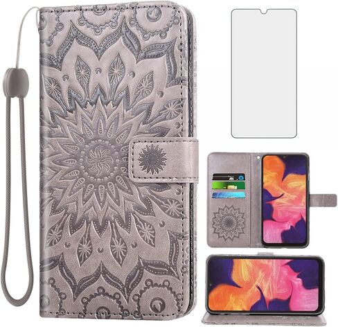 Phone Case for Samsung Galaxy A20S Wallet Cases with Tempered Glass Screen Protector Sunflower Leather Slim Flip Cover Card Holder Stand Cell Accessories Glaxay A 20S Plus Gaxaly A207M Women Rose Gold in Saudi Arabia