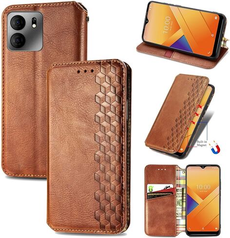 جراب محفظة Tracfone BLU View 5 B160V، جراب BLU View 5، جراب قلاب قابل للطي مع فتحة لبطاقة الائتمان وغطاء واقٍ مغناطيسي للإغلاق لهاتف BLU View 5 B160V - بني in Saudi Arabia