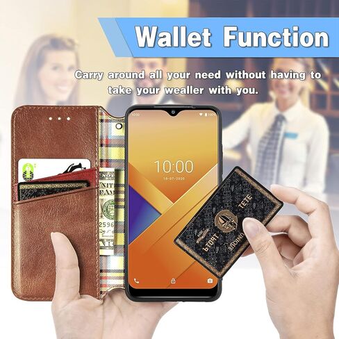 جراب محفظة Tracfone BLU View 5 B160V، جراب BLU View 5، جراب قلاب قابل للطي مع فتحة لبطاقة الائتمان وغطاء واقٍ مغناطيسي للإغلاق لهاتف BLU View 5 B160V - بني in Saudi Arabia
