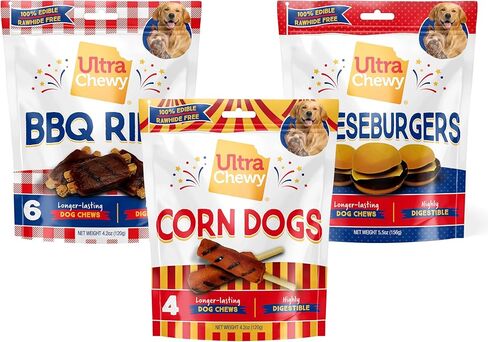 Ultra Chewy Cheeseburgers: Long-Lasting Treats Made in USA for Large and Small Breeds, Highly Digestible, Made with Real Chicken (3 Pack) in Kuwait