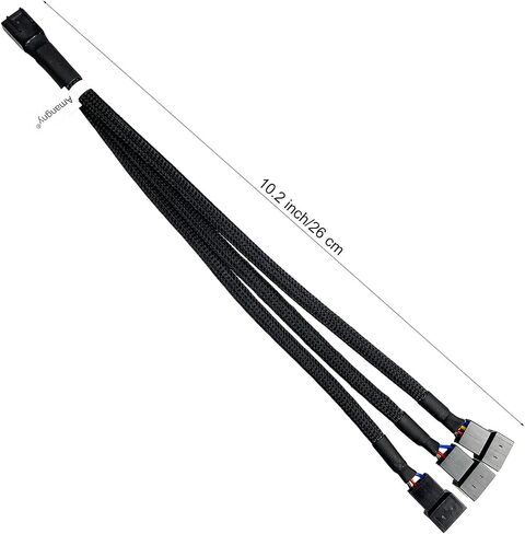 2-Pack 2 Way 4 Pin PWM Fan Splitter Cable 10.2 Inches Black Sleeved PC Case Fan Extension Cable (1 to 2) in Saudi Arabia